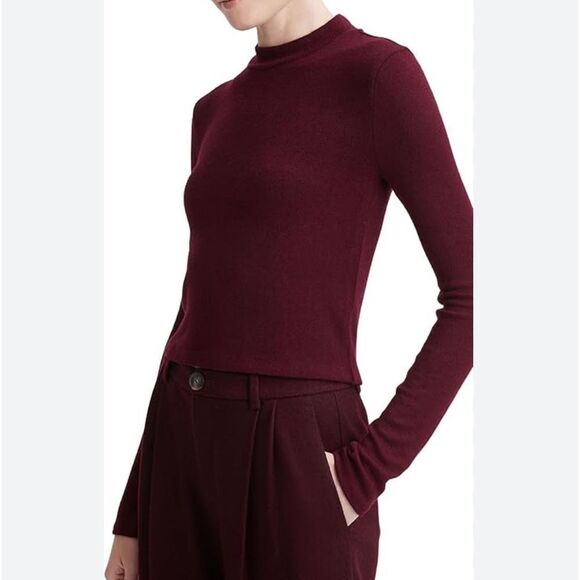 VINCE Women's Cozy Mock Neck Cherry Wine V971584340 Large $225 - Picture 4 of 10